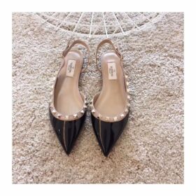 Valentino Black Patent Rockstud Slingback Ballet Flat