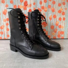 Chanel Lace Up Combat Boots