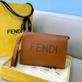 Fendi Brown Leather Flat Pouch