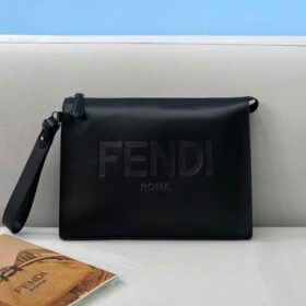 Fendi Black Leather Flat Pouch