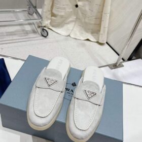 Prada Logo-Plaque Suede Mules