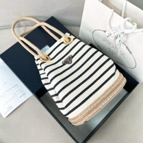 Prada Mariner Small Striped Fabric Bucket Bag